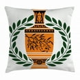 thumbnail image 1 of Toga Party Throw Pillow Cushion Cover, Old Antique Greek Vase with Olive Branch Motif and Laurel Wreath, Decorative Square Accent Pillow Case, 16 X 16 Inches, Hunter Green Orange Black, by Ambesonne, 1 of 2