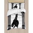 thumbnail image 1 of Toga Party Twin Size Duvet Cover Set, Black Warrior Silhouette Ready to Attack Between Ancient Ionic Palace Columns, Decorative 2 Piece Bedding Set with 1 Pillow Sham, Black White, by Ambesonne, 1 of 3