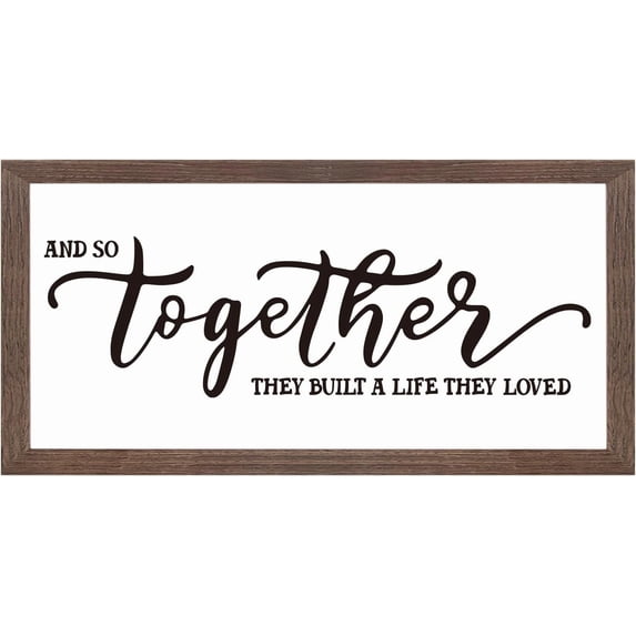 And So Together They Built a Life They Loved Art Sign Solid Wood Bedroom Sign with Arylic Layer 13x7 Inch Large Hangable Wooden Frame for Home Room Decor