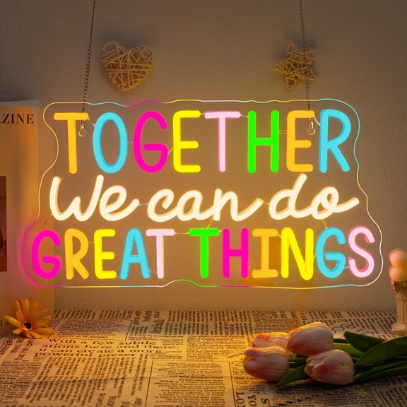 Together We Can Do  Things Neon Sign Classroom Decor Reading Corner Light Up Classroom Bookshelf Reading Neon Signs for Wall Decor Aesthetic Library Learn LED Light Gifts for Book Lovers