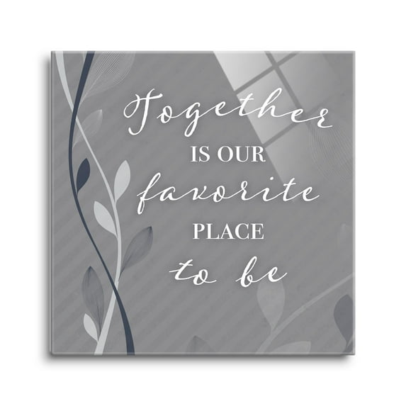 Together Favorite Place Grey Stripe Leaf 24 x 24 Glass Wall Hanging Sign
