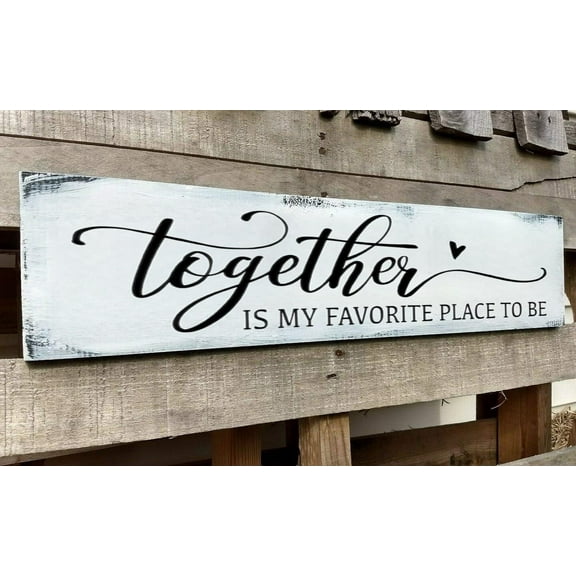 Together is My Favorite Place to Be Wooden Sign, Couples Bedroom Wall Decor Above Bed Modern Farmhouse Rustic Family Signs Master Bedroom Wall Decor Hanging Wall Plaques with Sayings 4x16 Inch