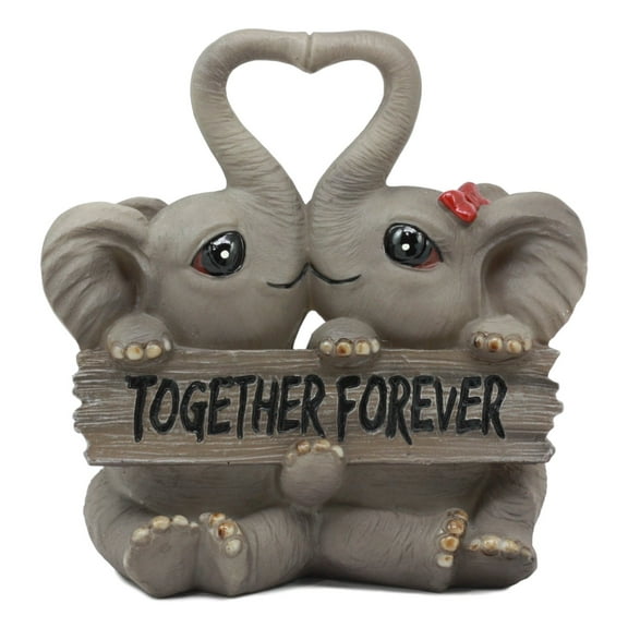 Together Forever Anniversary Elephant Couple With Heart Shaped Trunks Statue