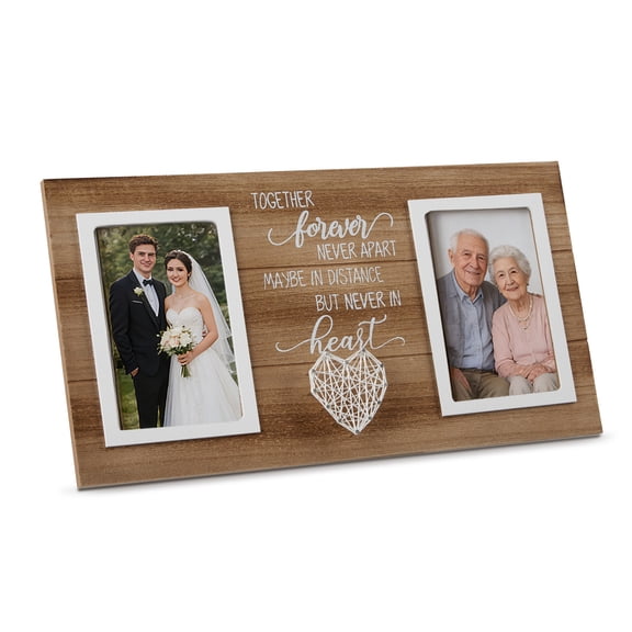 Together Forever Couples Double 4x6 Wooden Picture Frame - String Art Heart, Glass Front, Tabletop or Wall Mount - Anniversary Wedding Gift, Light Brown, 40x21cm