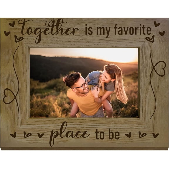 Together Frame Engraved Couple Picture Frames Natural Wood Vintage My Favorite Place to Be Photo Holds Tabletop Wall Decoration DIY