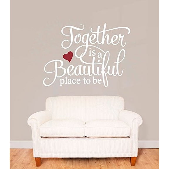 Together Is A Beautiful Place To Be Family Wall Quote Vinyl Lettering Decals Home Decor Saying 30x22-Inch White, Red