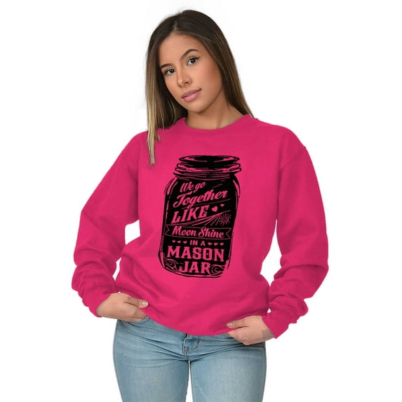 Together Like Moonshine and Mason Jar Women Crewneck Sweatshirt Brisco Brands S