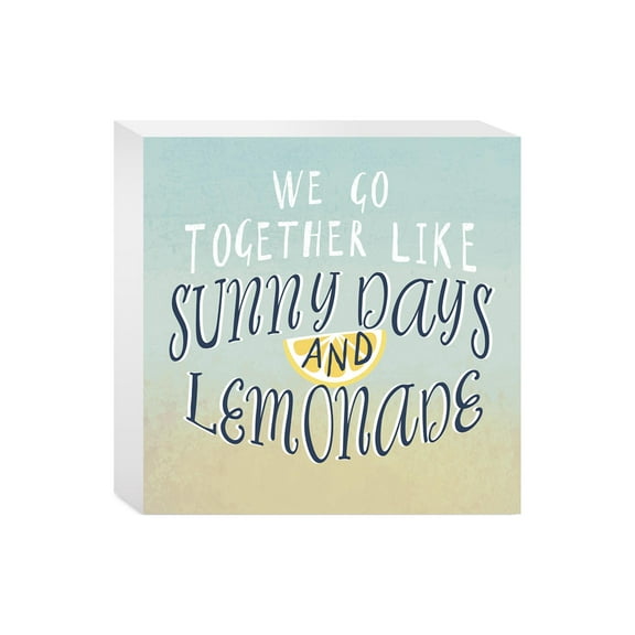 Together Like Sun Lemonade Sky Blue Lemon 5 x 5 Wood Tabletop Sign Plaque