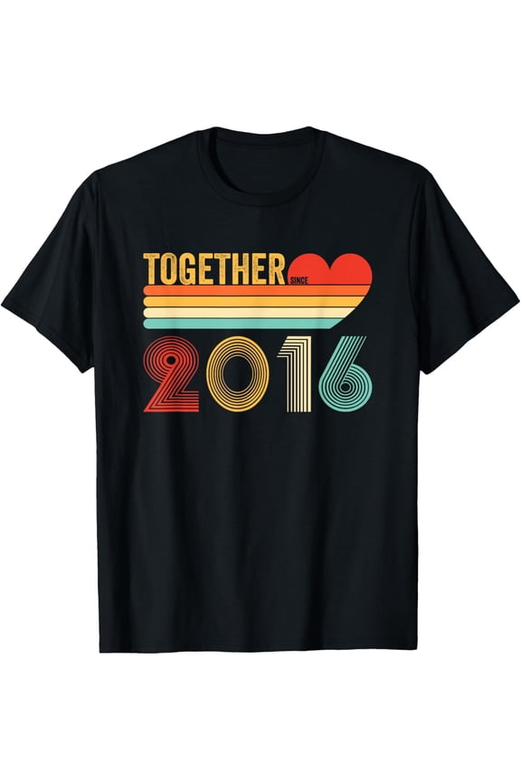 Together Since 2016 Shirt Couple Retro Anniversary T-ShirtMen and women, Black T-shirt, size: Extra large
