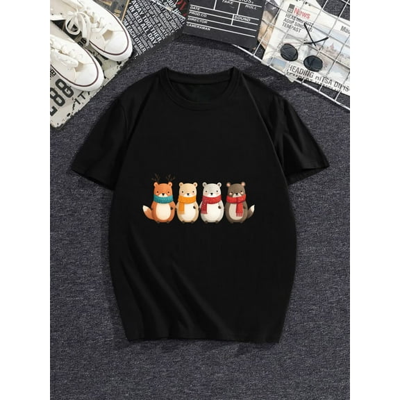 Together Through Winter Cute Animal Graphic T-Shirt for Men Women