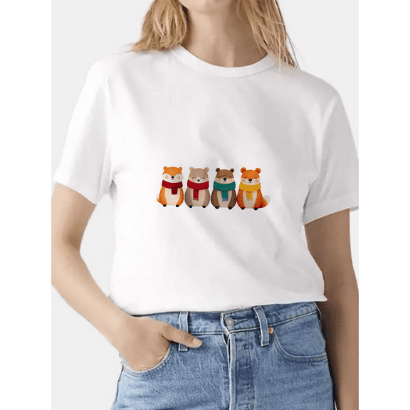 Together Through Winter Cute Animal Graphic T-Shirt for Men Women