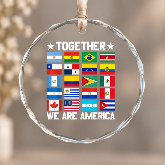 Together We Are America Flags Unity Ornament, Indoor Decoration, Circle Glass Ornament