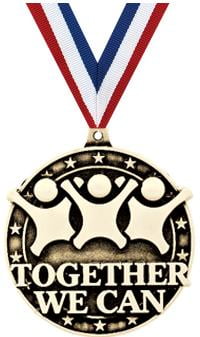 Together We Can Medals, 2" Gold Diecast Together We Can Medal Award 100 Pack