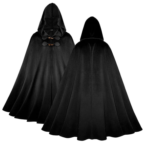 Toggle Button Ranger Hooded Cloak, Toggle Button Hooded Medieval Ranger Cloak, Full Length Heavy Duty Fantasy Warrior Cosplay Cape for Halloween Larp, 5 Color Oversized Hooded Robe, Black M
