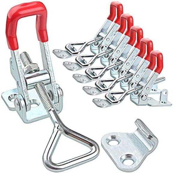 Toggle Clamp Latch 4002 Adjustable 551lbs Heavy Duty 6Pcs Small Lockable Stainless Toggle Clamps with Lock Woodworking Hasp Clamp for Door Box Case Trunk Lid Mounting Plate Quick Release Pull Latch