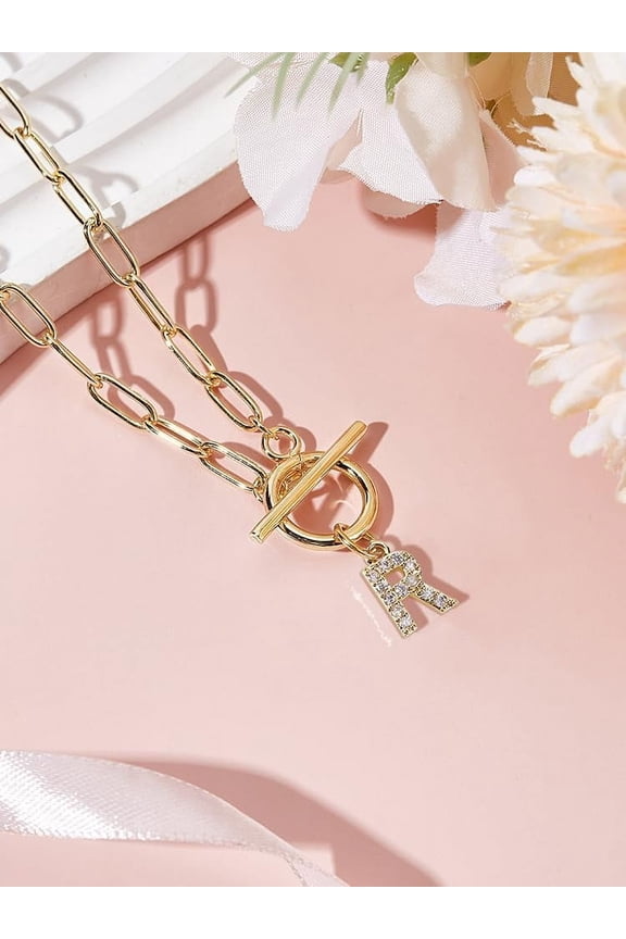 Toggle Clasp Capital A-Z Initial Necklace Alphabet Chain Buckle Necklace for Women Gifts diy Letter R