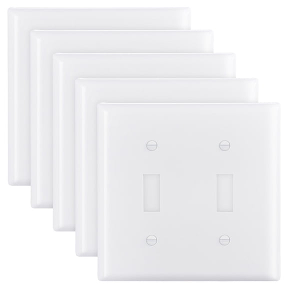 Toggle Light Switch Wall Plates, 2-Gang Switch Electrical Outlet Covers, Standard Size 4.61in L x 4.53in H Unbreakable Polycarbonate Thermoplastic Faceplate (5 Pack, White)