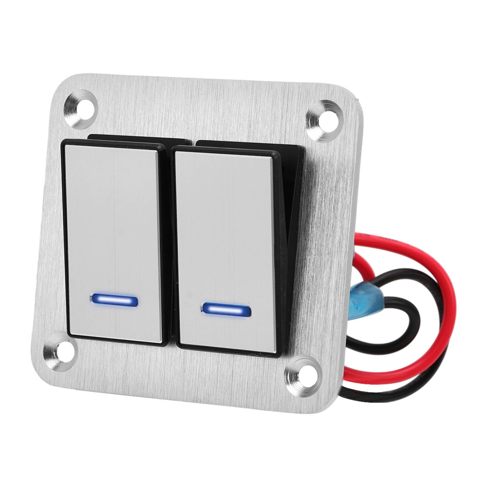 Toggle Switch Panel, Aluminum Alloy 2 Gang Rocker Switch Panel SPST 5 Pin Universal Brushed