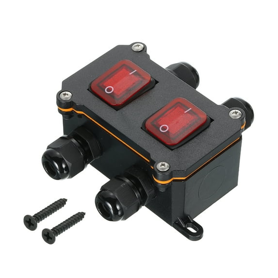 Uxcell Toggle Switch, Rocker Button Inline Cord Switch DPST ON-OFF IP65 Waterproof with Red Rocker Button AC125V-250V/16A-20A