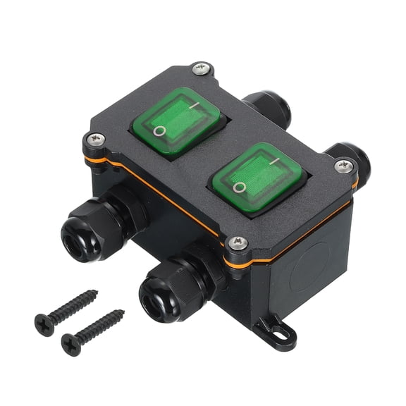 Uxcell Toggle Switch, Rocker Button Inline Cord Switch DPST ON-OFF IP65 Waterproof with Green Rocker Button AC125V-250V/16A-20A