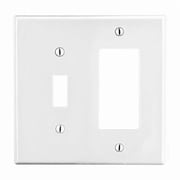 Toggle Switch/Rocker Wall Plate, Number of Gangs 2 Plastic, Satin Finish, White