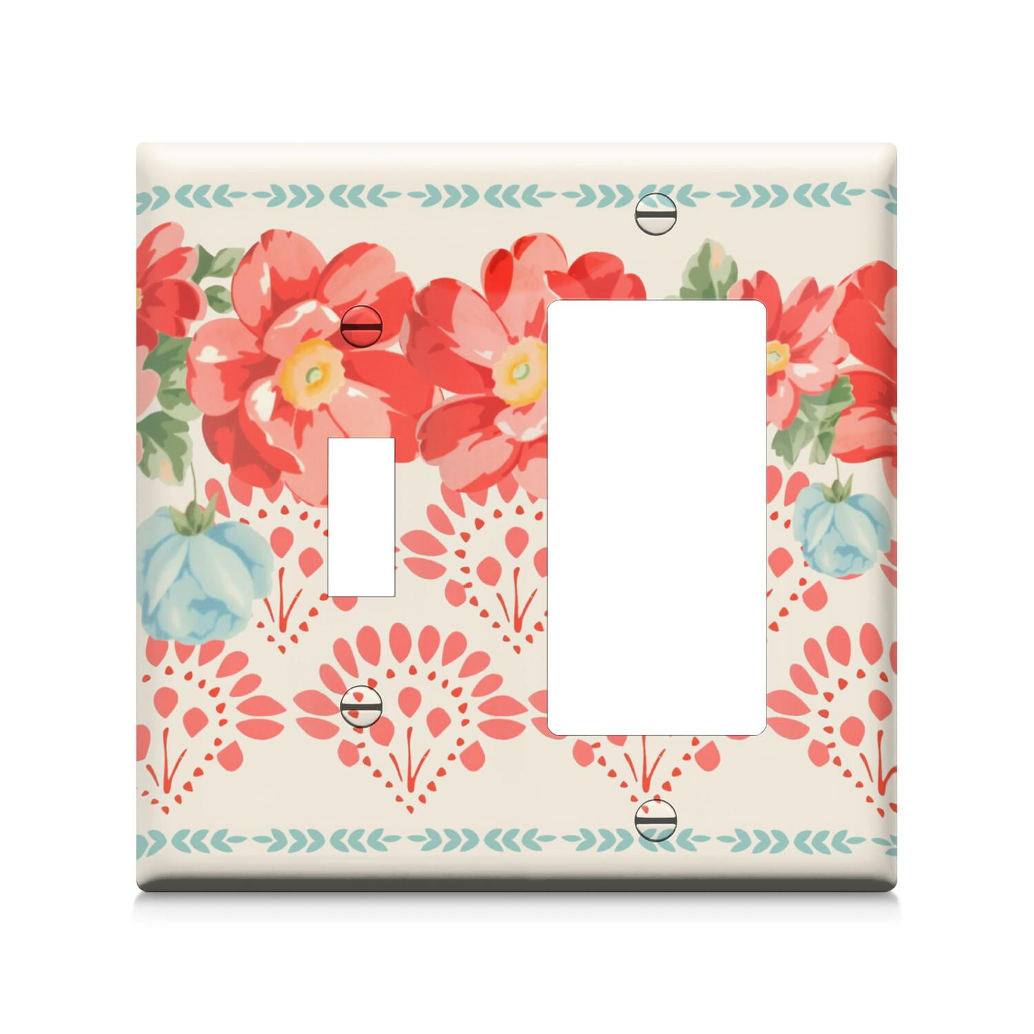 Toggle Switch Wall Plate Combination/Pioneer Floral Decorator,1 Toggle 1 Rocker 4.5" x 4.6” Light Switch Cover, Polycarbonate Thermoplastic,Home Decor for Kitchen Living Room Bedroom Decorate