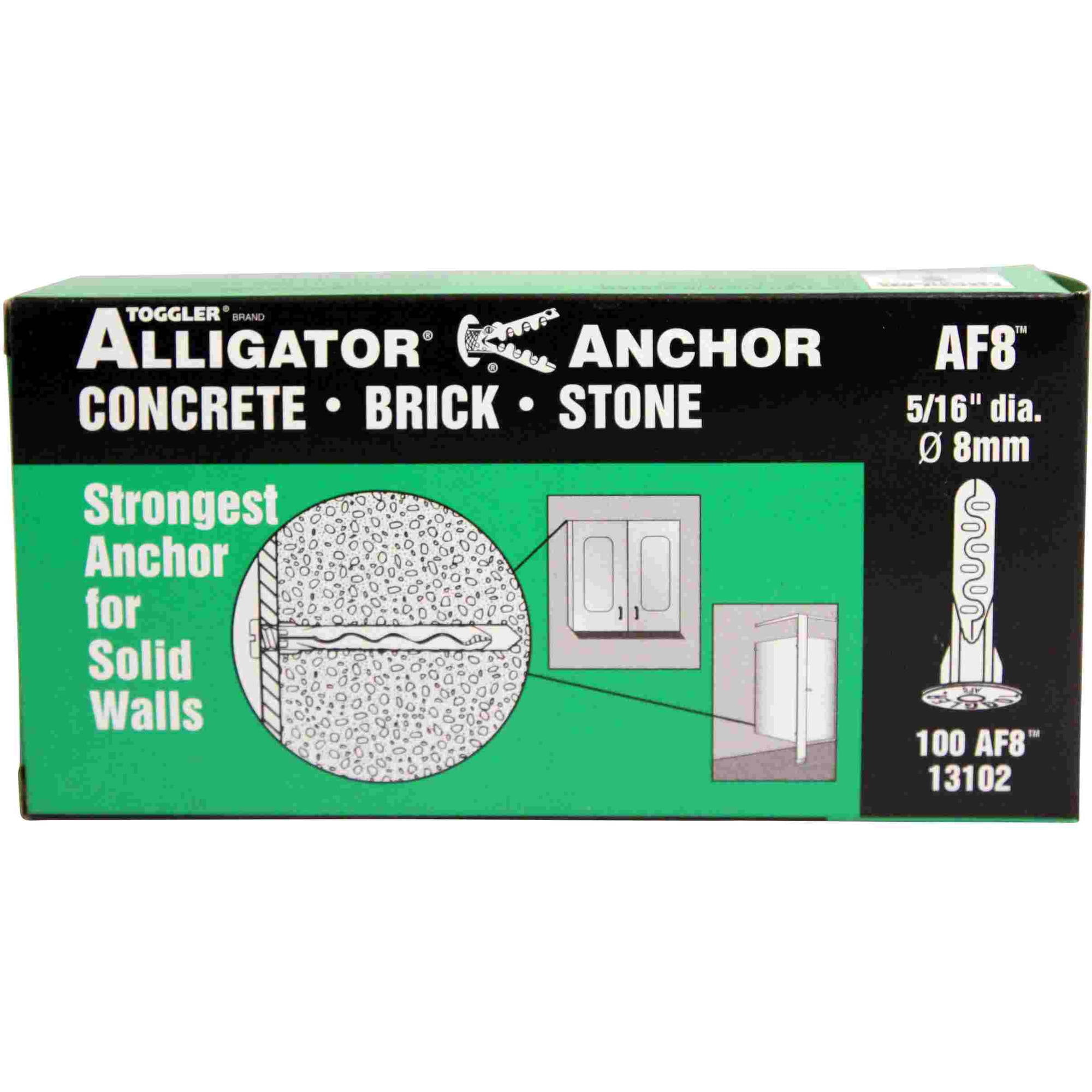 Toggler Alligator All Purpose Anchors, Af8Tm 100-Piece Box of 5/16 Dia.  Anchors with Flange, No Screws