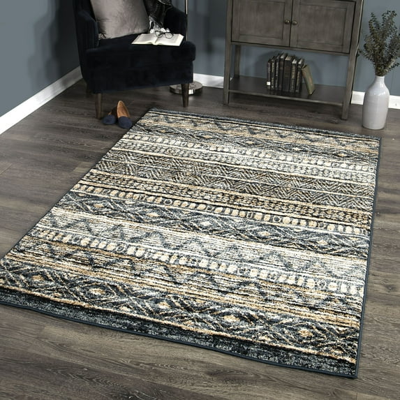 Togo Contemporary 8x10 Area Rug in Blue/Gold