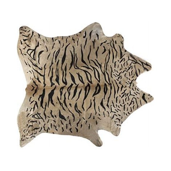 Togo Cowhide Rug, Tiger Black On Natural - 6 x 7 ft.