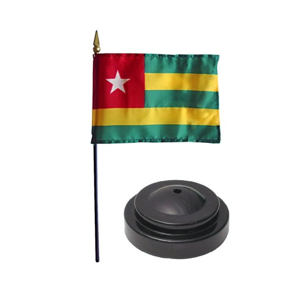 Togo Desk Flag with Base; American Made Rayon 4x6 inch Miniature Table Set Includes One Small Mini Country Stick Flags and One Black Stand (Togo Desk Flag and Base)