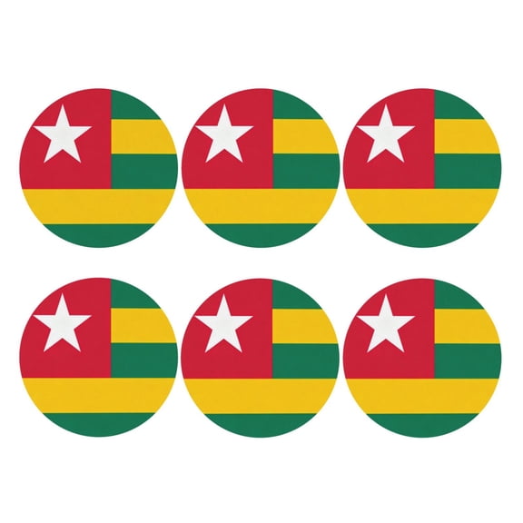 Togolese-Flag Leather Drinks Coasters Suitable for Various Cups Set of 6 Round Shape