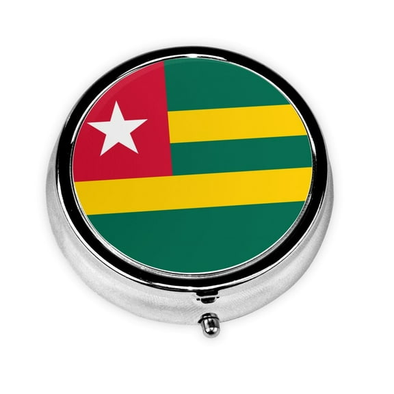 Togolese-Flag Pill Case Pill Box Round 3 Compartment Small Pill Organizer For Purse Or Pocket Small Roud Pill Box