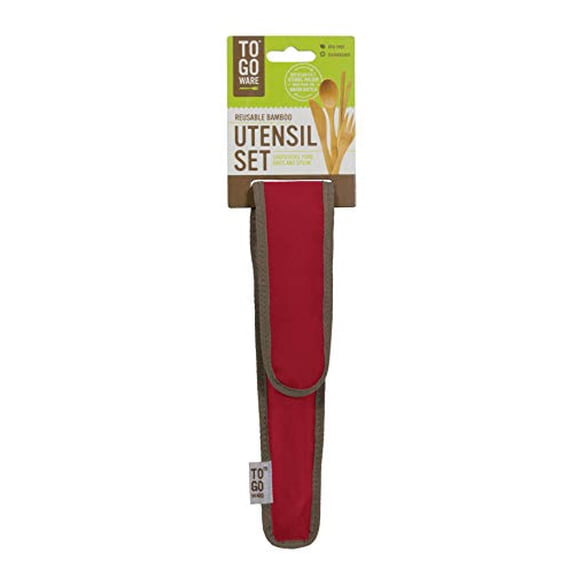 To Go Ware Reusable Bamboo Travel Utensil Set with Recycled PET Carrying Case, Cayenne Red