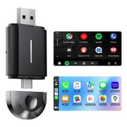LAMTTO 2 in 1 Wireless Carplay Adapter for Apple Carplay, Adapter for Converts Wired to for Cars, 5.8GHz WiFi, Plug & Play, iOS 10+, Bluetooth, Black