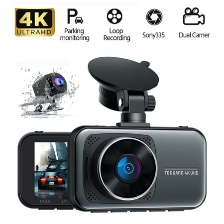 Toguard 4K Dash Cam Front and Rear 3 inch Dual Dash Camera, with 1080P Waterproof Car Camera, Loop Recording, G-Sensor, Night vision, Parking Monitor, WDR