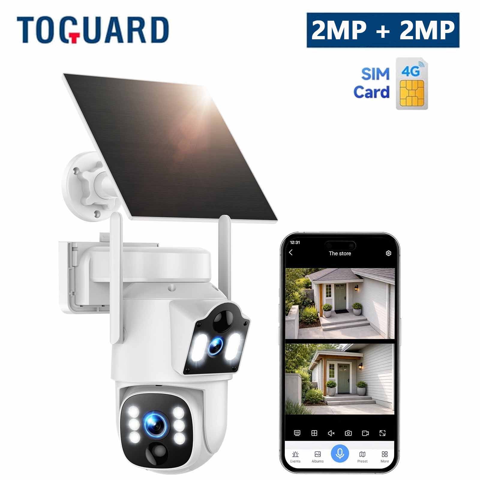 Toguard Cellular Solar Security Camera Dual Lens 360° View Outdoor ...