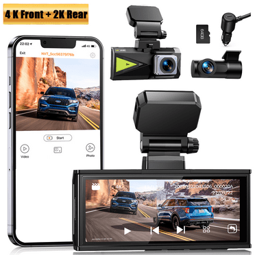 Toguard Dash Cam Front and Rear, TOGUARD 4K Dash Camera Built-in WiFi GPS Voice Control 3.16" Touch Screen Car Camera with 64GB SD Card