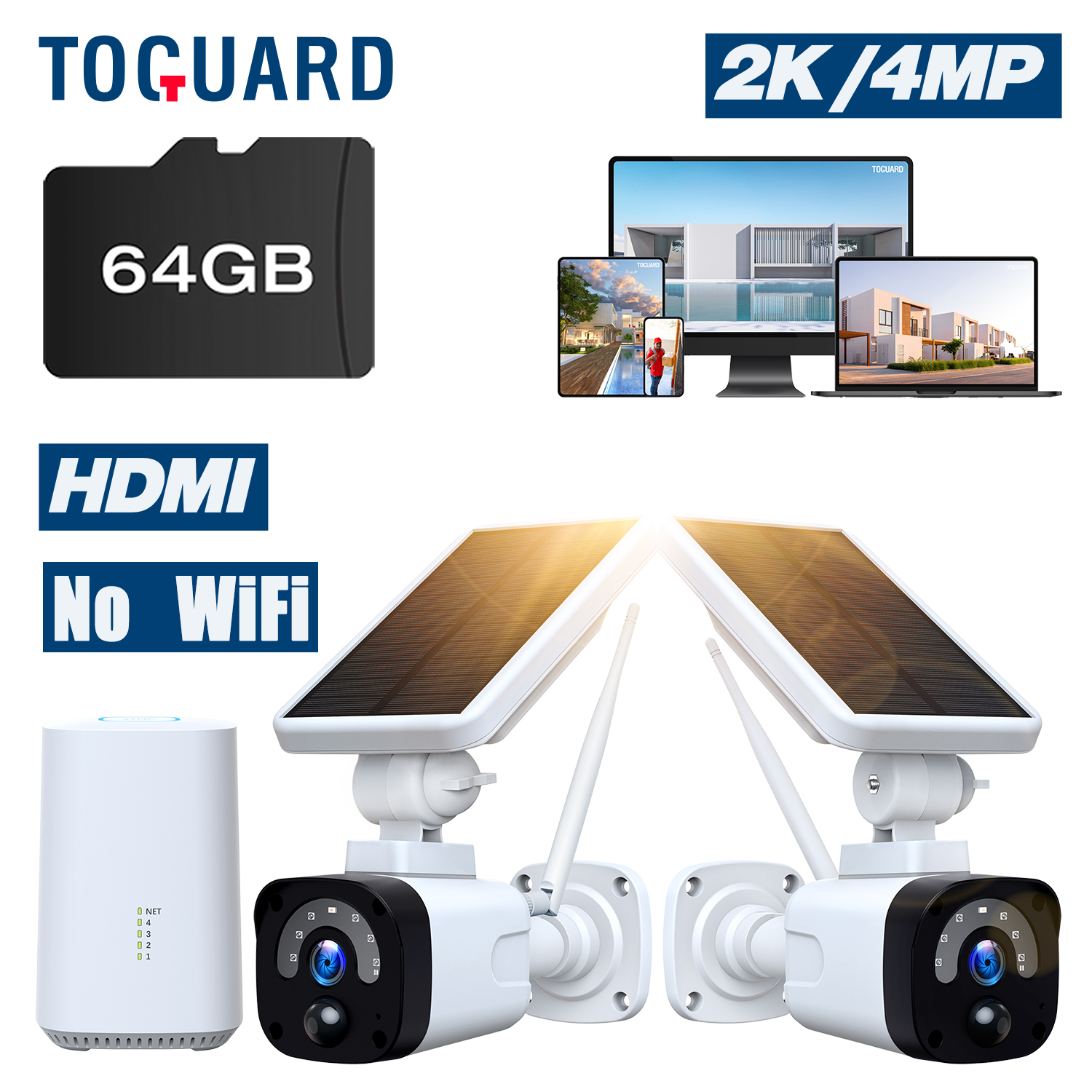 Toguard SC04A Solar Wireless Security Camera System Outdoor Battery WiFi Bullet Surveillance Camera Wireless Connector - image 1 of 9