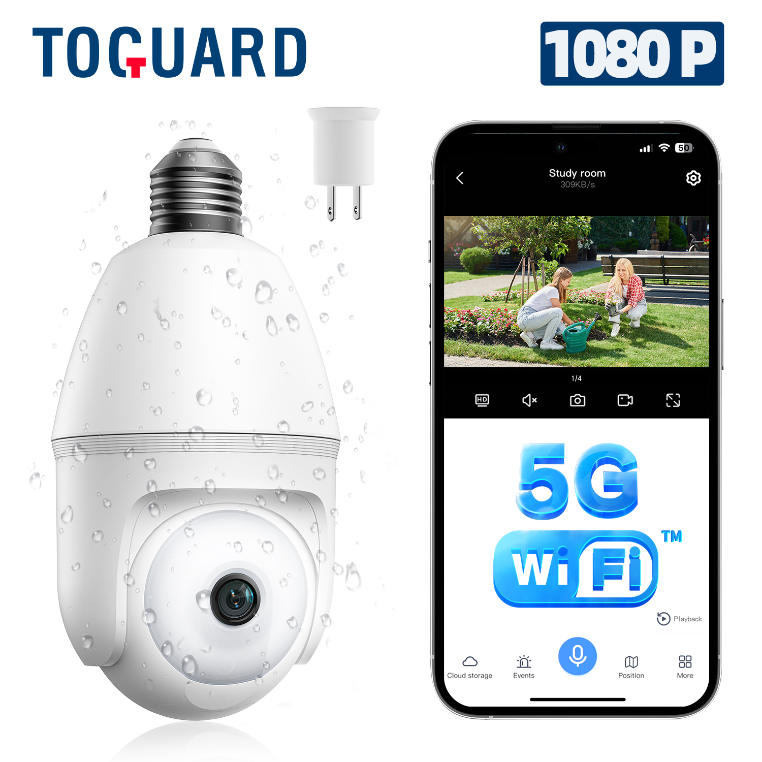 Toguard SC11 10X Hybrid Zoom Light Bulb Security Camera Outdoor E27 PTZ Dual Lens Wireless Wi-Fi Dome Surveillance Camera (Supports Only 2.4GHz Wi-Fi) - image 1 of 9
