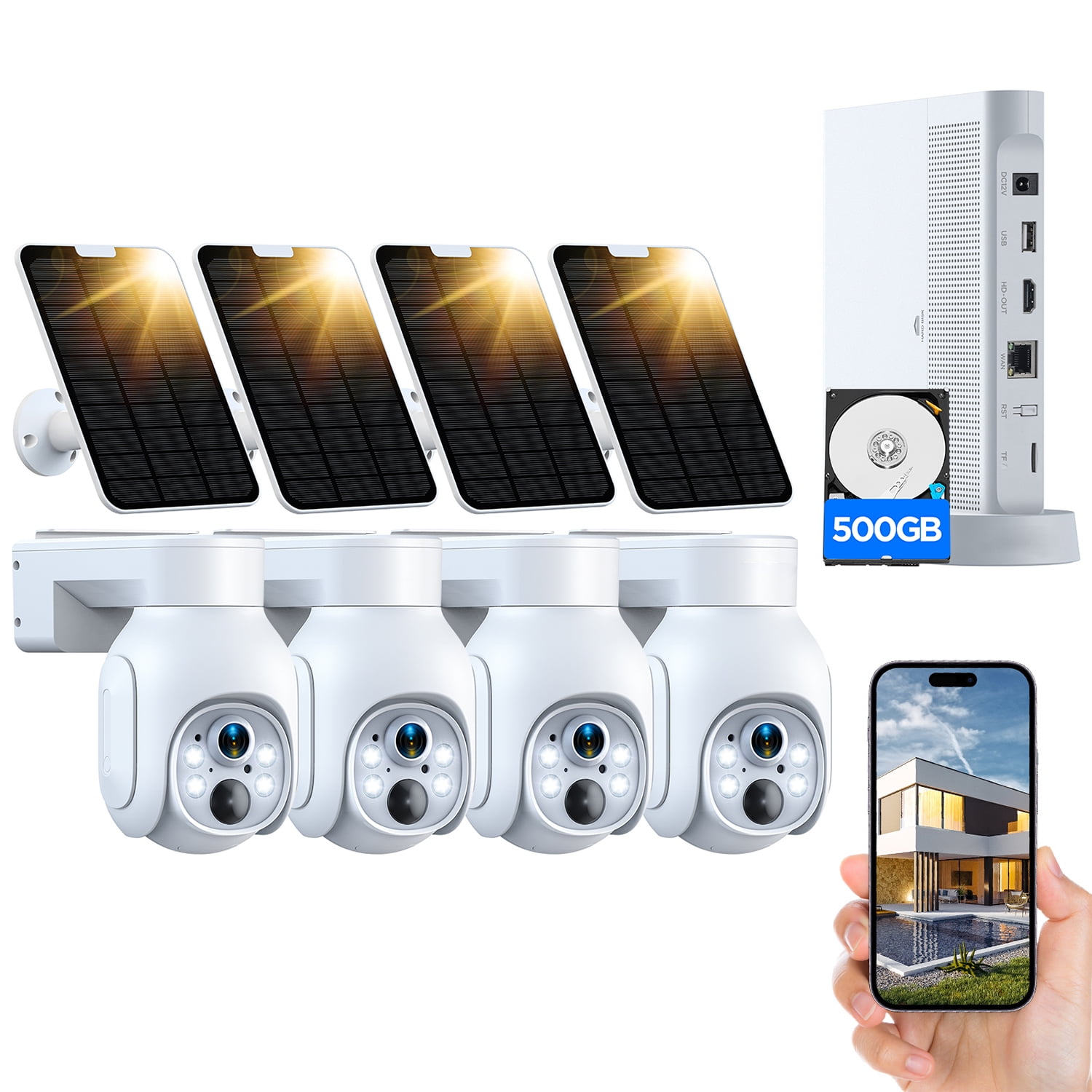 TOGUARD 10CH SC23 4MP Solar Security Camera System Outdoor Wireless WiFi Dome Surveillance Camera NVR HDMI Connector