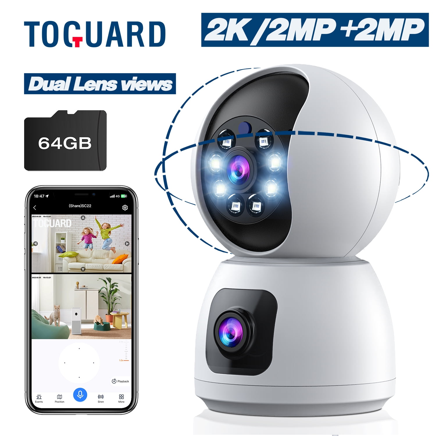 Toguard SC24 2K Dual Lens WiFi Security Camera indoor Wireless Dome