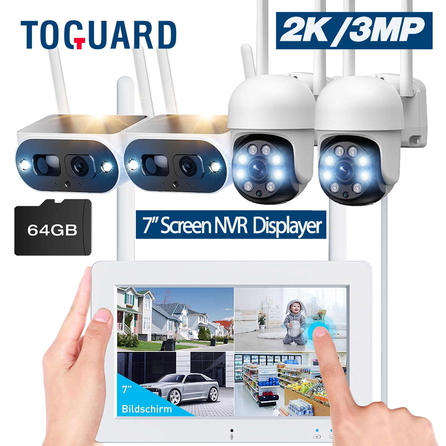 Toguard SC26 SC42 2K/3MP Wired/Solar Security Camera System Outdoor with 7" Monitor PTZ Dome Surveillance Camera WiFi Wireless Connector