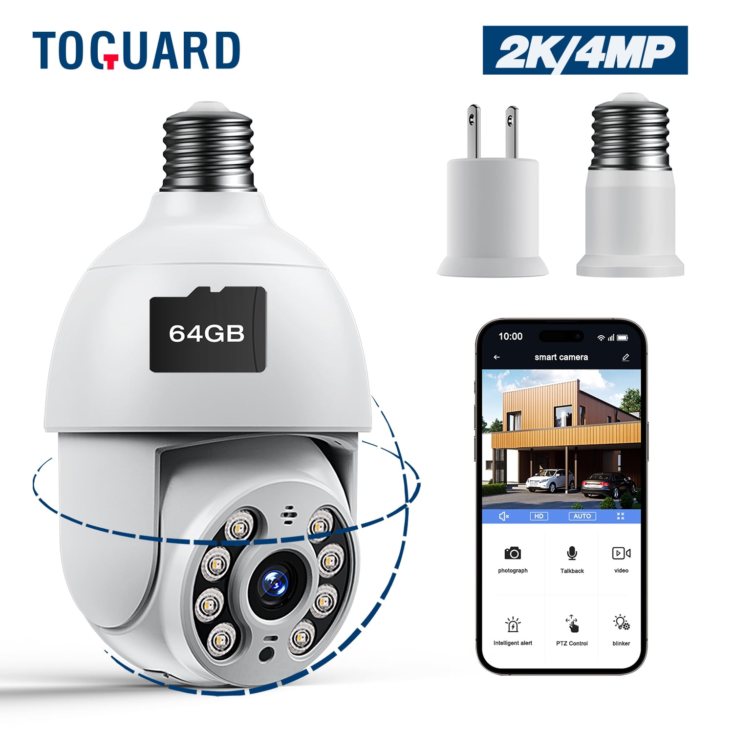 Toguard SC30 2K/4MP WiFi Light Bulb Security Camera Outdoor Indoor PTZ