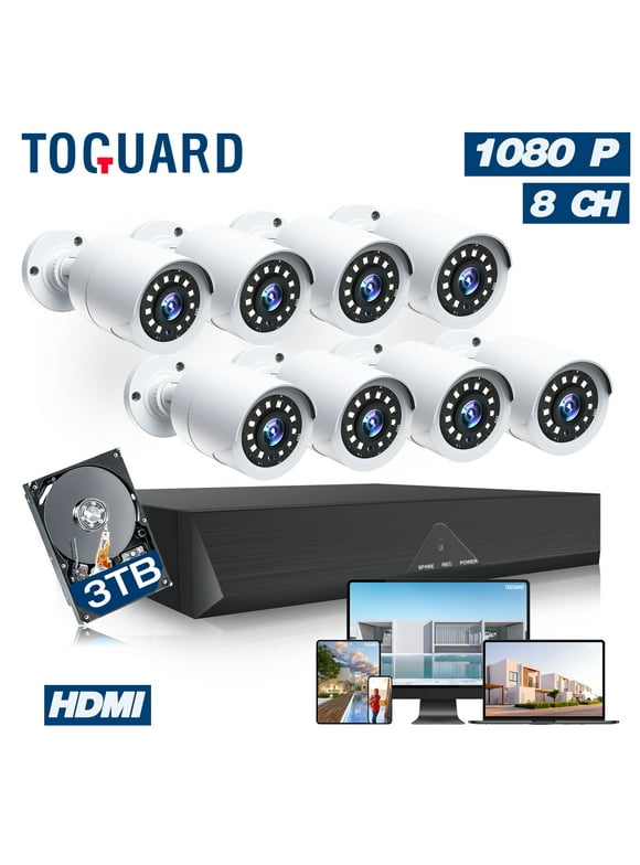 Toguard SC35 8CH CCTV Security Camera System Outdoor with 3TB Hard Drive 8pcs 1080P Bullet Surveillance Cameras HDMI Connector