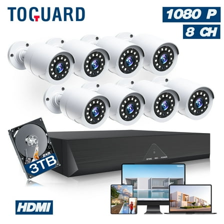 Toguard SC35 Wired Security Camera System Outdoor with 3TB Hard Drive 8pcs 1080P Bullet Surveillance Cameras HDMI Connector