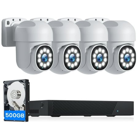 TOGUARD SC36 POE Security Camera System Outdoor with 4K 8CH Expandable CCTV NVR 4Pcs 2.5K/5MP PTZ Dome Surveillance Cameras 3TB Hard Drive HDMI Connector