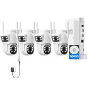 Toguard SC48 10CH Wired Security Camera System Outdoor with 500G Hard Drive, 2K 10.1" LCD NVR Monitor, 4pcs 2K/2MP+2PM PTZ Dual Lens Linkage Security Surveillance Cameras, Wireless WiFi Sigal