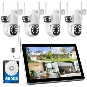 Toguard SC49 10CH Wired Security Camera System Outdoor with 500G Hard Drive, 2K 10.1" LCD NVR Monitor, 4pcs 2K/2MP+2PM PTZ Dual Lens Linkage Security Surveillance Cameras, Wireless WiFi Sigal