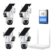 TOGUARD SC56 Solar Wireless Security Camera System Outdoor with 500G Hard Drive 4pcs 2K PTZ Dual Lens Cameras Multi-Angle Monitoring