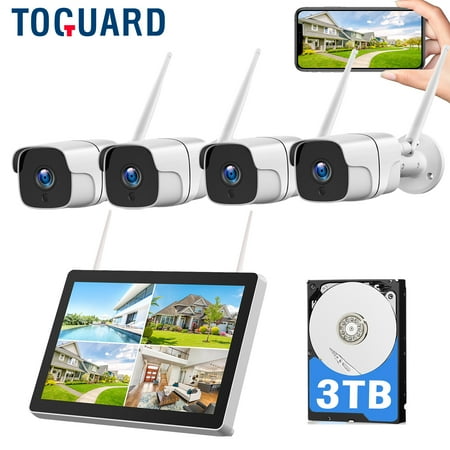 Toguard W400 1080P Wired Security Camera System with 3TB Hard Drive 12.1" Monitor 8CH NVR IP66 Waterproof